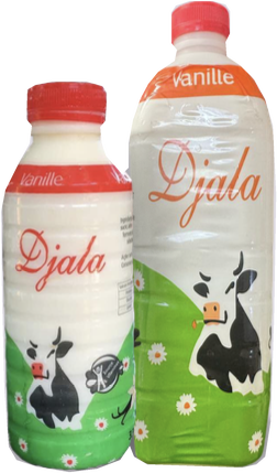 Les deux bouteilles Djala : 33 cl et 1 L, photographie fournie par Niger-Lait.