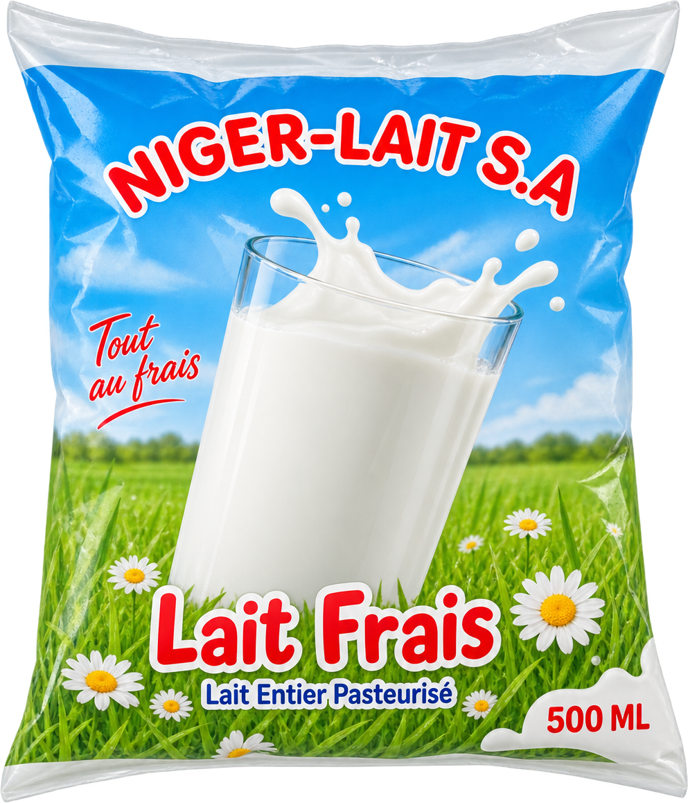 Lait Frais, lait entier pasteurisé en sachet de 500 ml.
