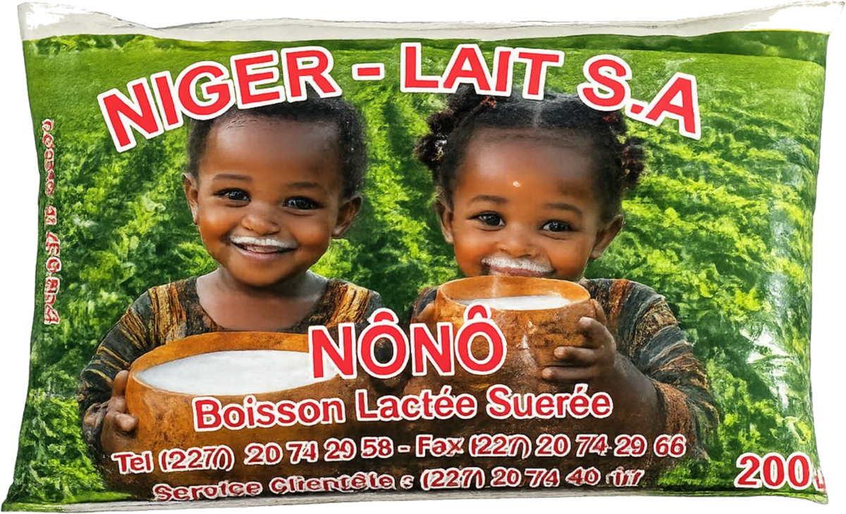 NôNô : le nouveau sachet vert, boisson lactée sucrée.
